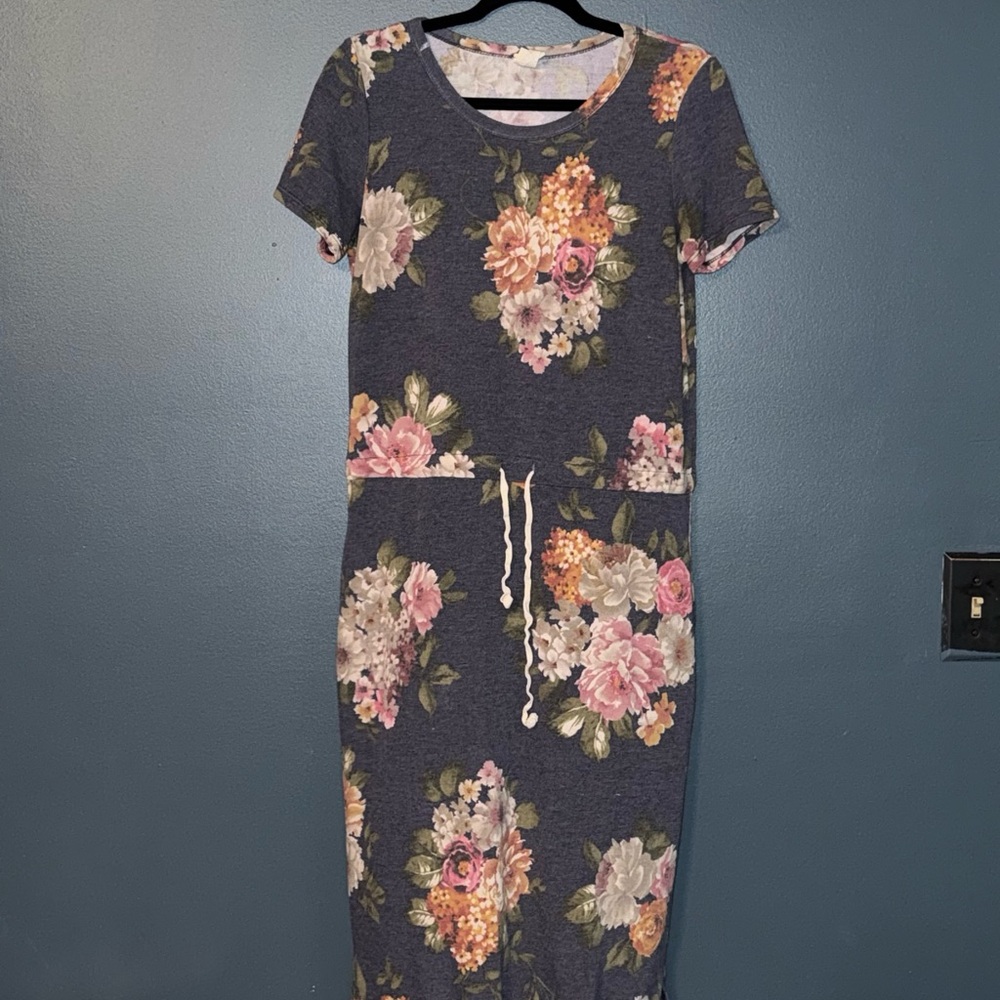 7th Ray Blue Floral Midi Dress